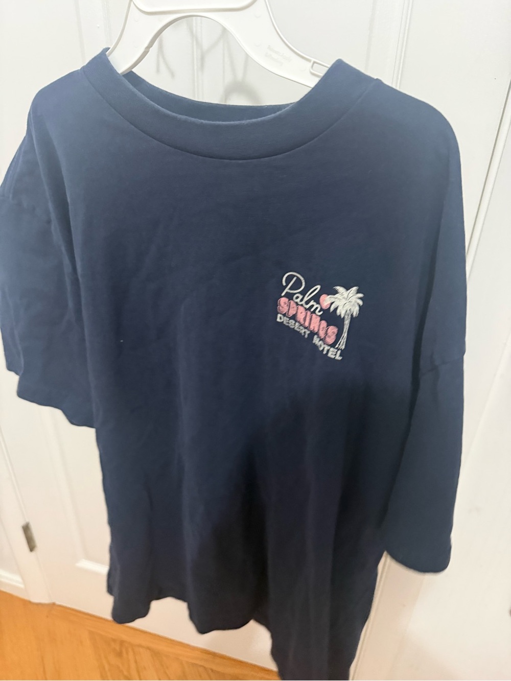 Hollister Navy Short Sleeve Tee with Pink & White Palm Graphic